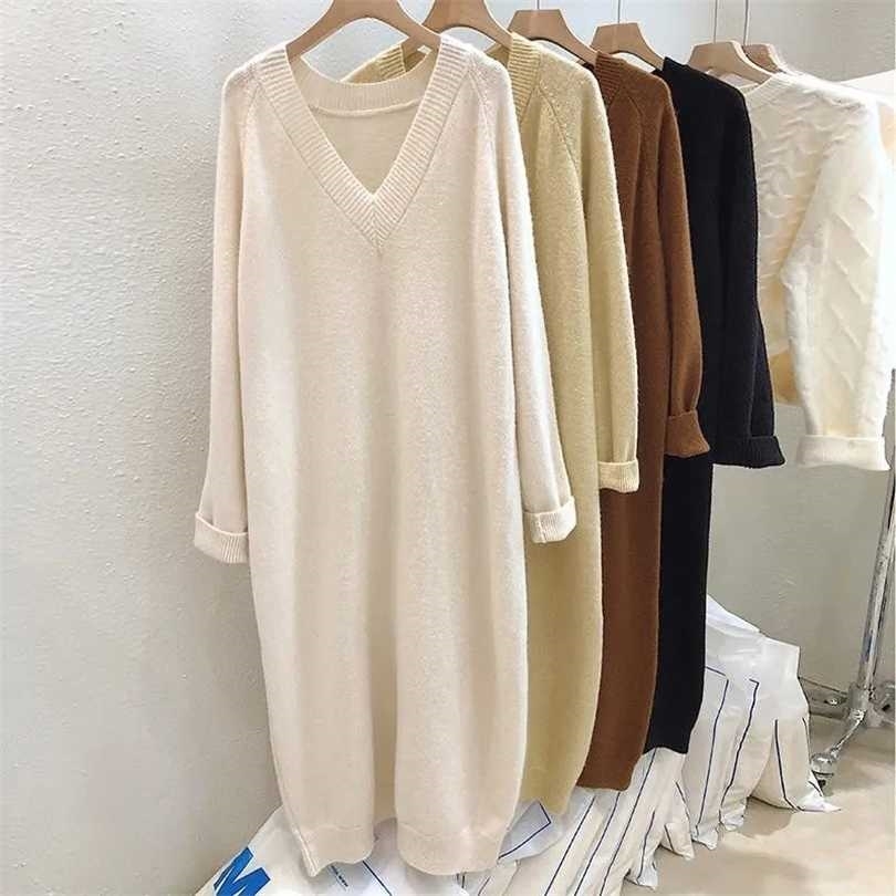 Size 6XL 150kg High Quality Sweater Dress for Women Solid Color V Neck Pullover Thick Autumn and Winter Long 211110, White
Size 6XL 150kg High Quality Sweater Dress for Women Solid Color V Neck Pullover Thick Autumn and Winter Long 211110, White
