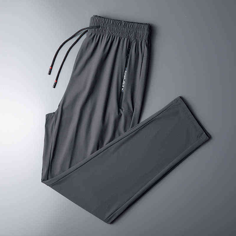 Summer Ice Silk Sweatpants Men Quick Dry Breathable Loose Fitness Belted Straight Pants Slim Stretch Cool Casual Men Pants 7XL 211112