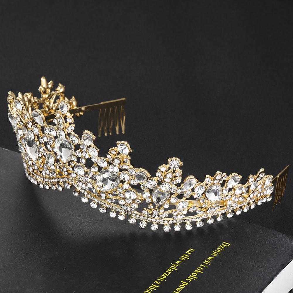 Baroque Rose Gold Pink Crystal Bridal Tiara Crown With Comb Pageant Prom Veil Headband Wedding Hair Accessories 211006