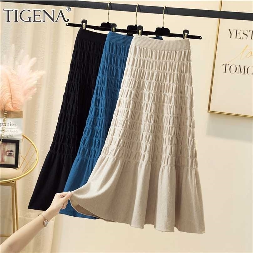 TIGENA High Waist Knitted Skirt for Women Autumn Winter Casual Solid A Line Pleated Mid-length Female Ladies 211109, Blue
TIGENA High Waist Knitted Skirt for Women Autumn Winter Casual Solid A Line Pleated Mid-length Female Ladies 211109, Blue