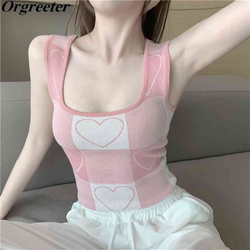 Pink Knitted Camisole Outerwear All-match Color contrast Sweet Love Jacquard Vest Summer Bottoming Women Clothing 210602
Pink Knitted Camisole Outerwear All-match Color contrast Sweet Love Jacquard Vest Summer Bottoming Women Clothing 210602