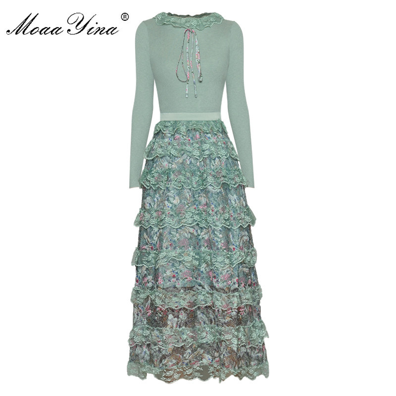 Fashion Designer dress Spring Women's Dress Long sleeve Knitting Patchwork Lace Cascading Ruffle Elegant Dresses 210524, Mint
Fashion Designer dress Spring Women's Dress Long sleeve Knitting Patchwork Lace Cascading Ruffle Elegant Dresses 210524, Mint