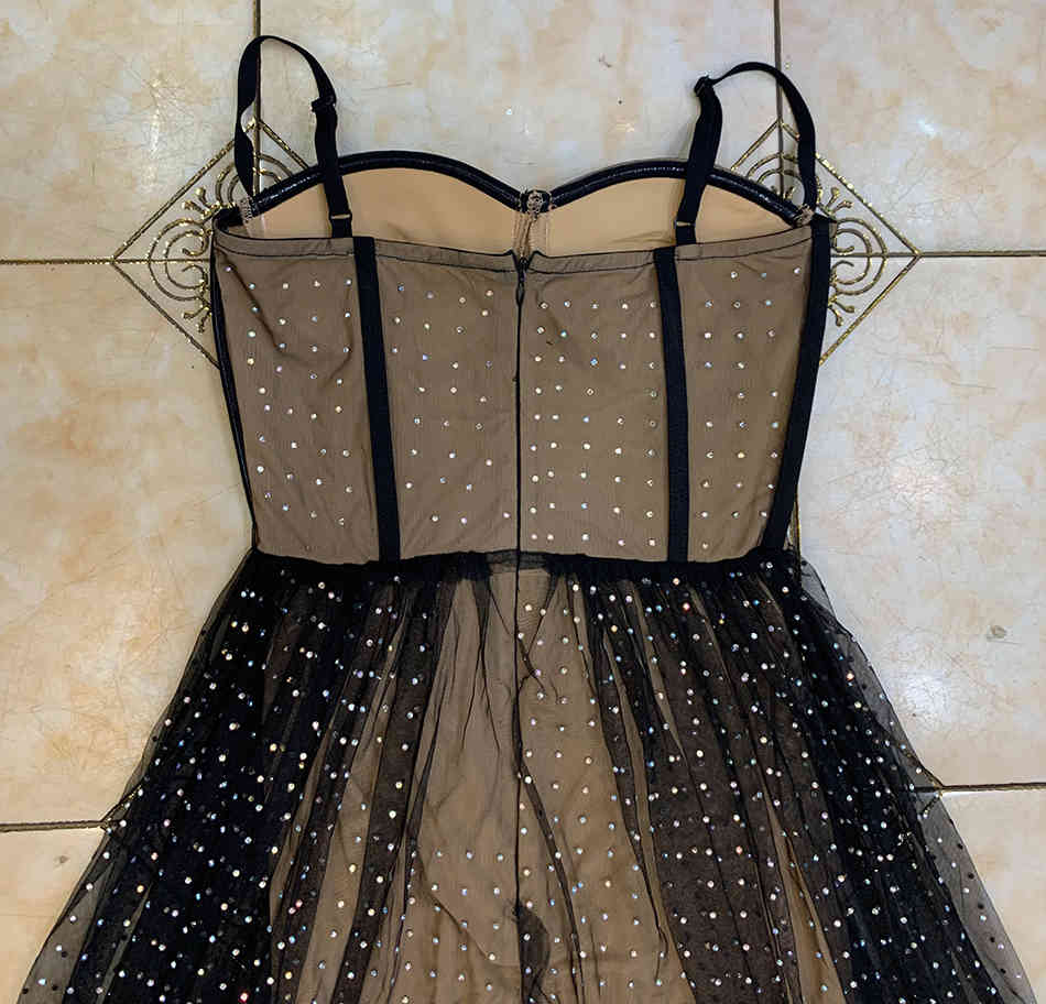 Free Women Summer Mesh Bandage Dress Sexy Spaghetti Strap Sleeveless Backless Shiny Diamond Club Party 210524