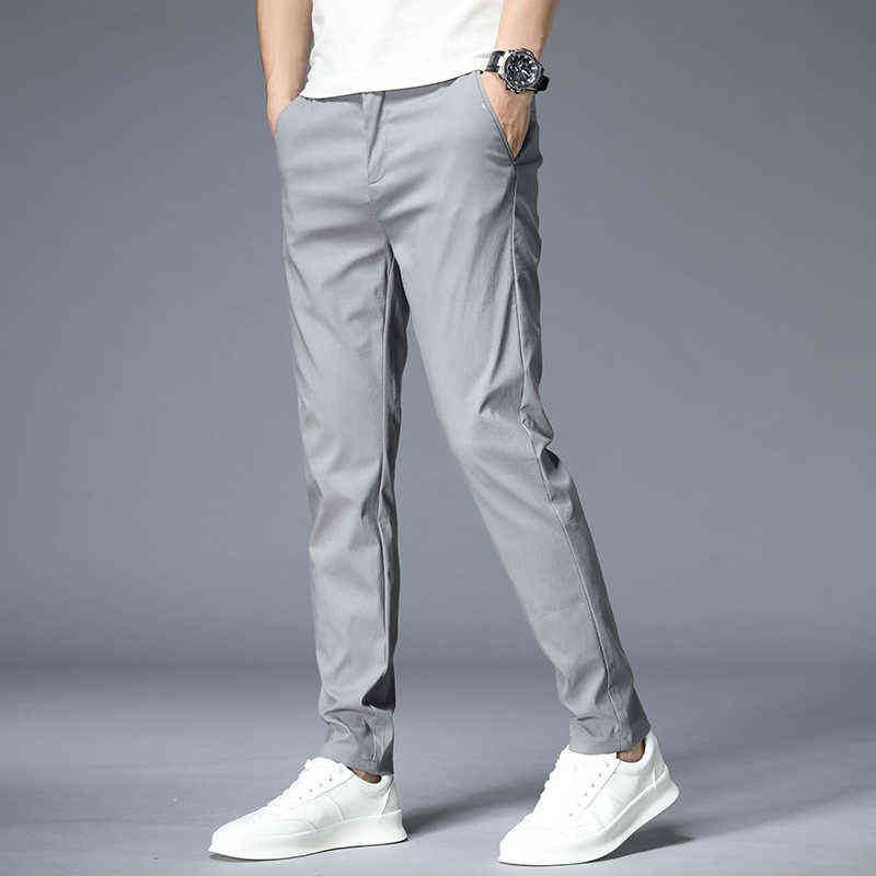 Men's Trousers Autumn Winter Green Solid Color Fashion Cotton Pocket Applique Full Length Casual Work Pants Pantalon 211112
