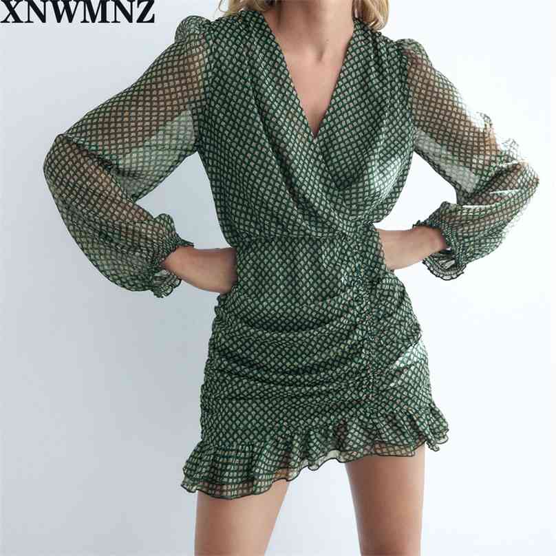 women metallic thread draped dress mini crossover V neck long sleeves gathered hem with ruffles invisible zip 210520, Green
women metallic thread draped dress mini crossover V neck long sleeves gathered hem with ruffles invisible zip 210520, Green