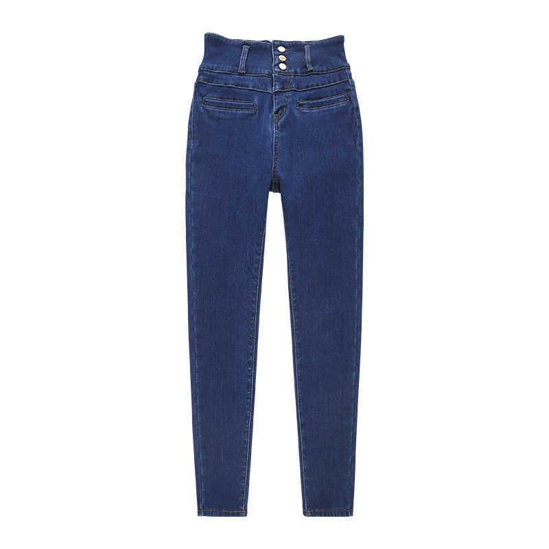 Ladies Plus Velvet Super High Waist Sexy Skinny Jeans Winter Warmth Belly Retro Blue Black Thick Elastic Denim Pencil Pants 210922