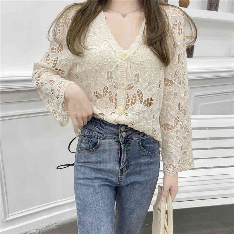 Summer Elegant Lace Blouse Crochet Tops Kimono Cardigan Women Sexy Hollow Out Beach Wear Thin Coat Blusa Mujer 210515