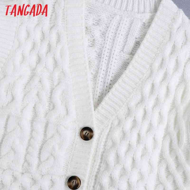 Women Vintage White Twist Oversized Knitted Vest Sweater Buttons Sleeveless Female Waistcoat Tops BE492 210416