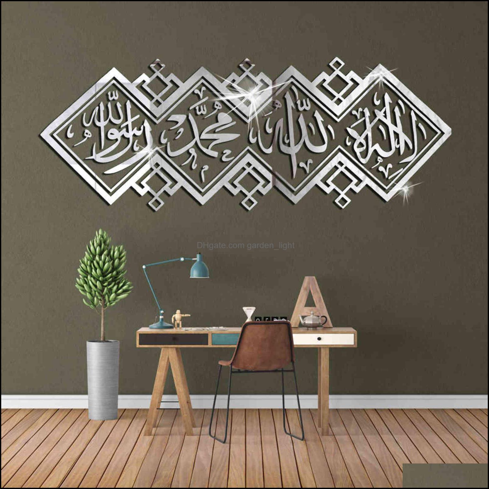 Wall Stickers Home Garden Decorative Islamic Mirror 3D Acrylic Sticker Muslim Mural Living Room Art Decoration Decor 1112 Drop Del5873271