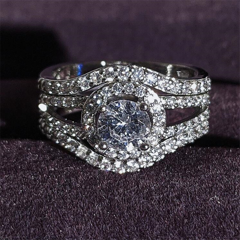 2022 Choucong Brand Wedding Rings Luxury Jewelry 925 Sterling Silver Round Cut White Topaz CZ Diamond Gemstones Eternity Party Women Bridal Couple Rin