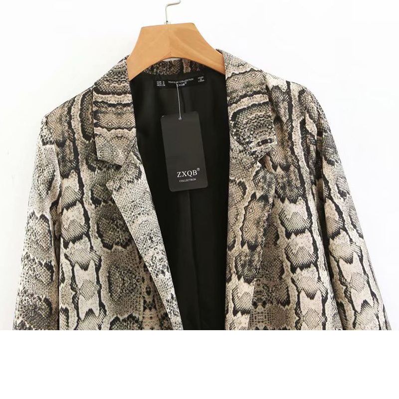 201 spring snake print long suit female retro temperament ch elegant office lapel small suit jacket 210507