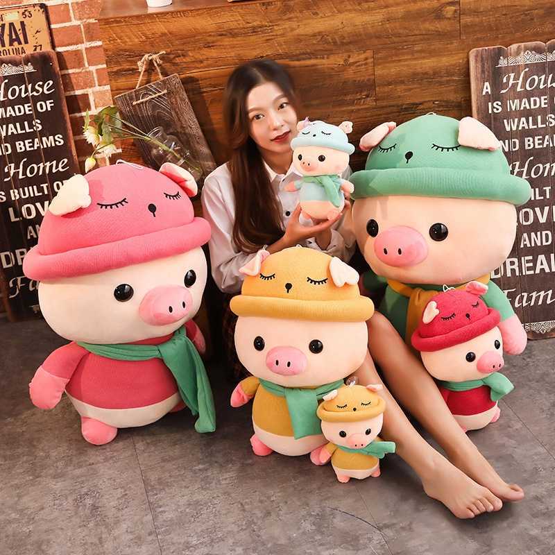 25 35 50cm Cute Scarf Pig Plush Toys Colorful Pig with Clothes Stuffed Cute Pig Plush Toys for Children Kids Appease Doll Gift Q0727