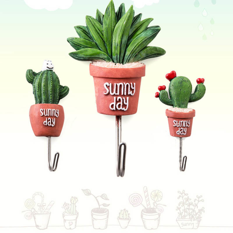 Clothes Hangers Resin Stainless Steel S Hooks Hanger Magnetic Hooks Plant Shape Kawaii Cactus Kitchen Wall Door