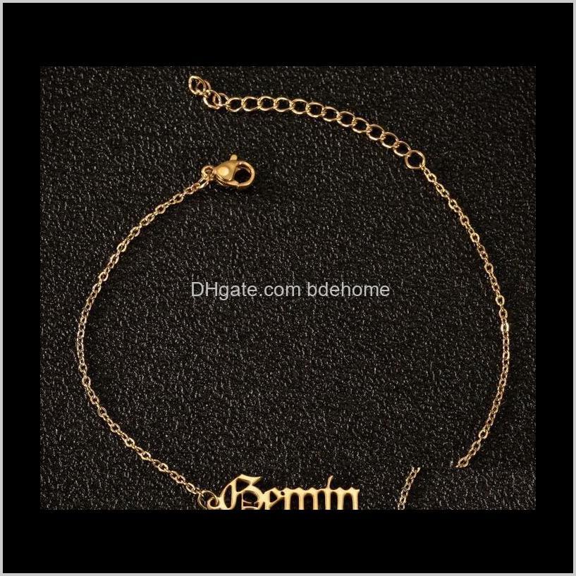 Anklets Drop Delivery 2021 12 Zodiac Ankle For Hip Hop Jewelry Women Constellation Gold Adjustable Anklet Stainless Steel Bracelets Wholesale