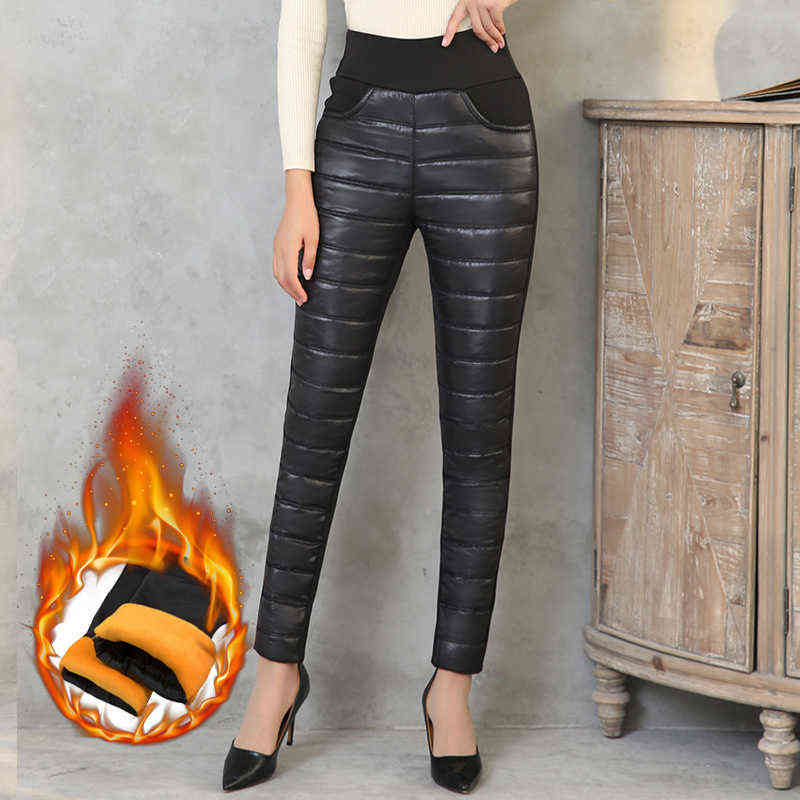 Winter Women Down Pants Plus Size Velvet Trousers Thickening Slim Thermal Female Warm High Waist Straight Cotton Pant 211115