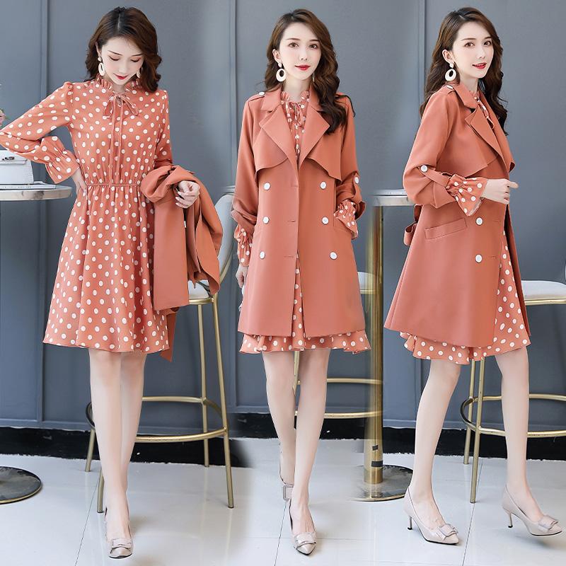 Goddess Women Two Piece Outfits Double Breasted Trench Coat Female Windbreaker Ensemble Femme Deux Pieces Conjunto Feminino Women's Tracksui