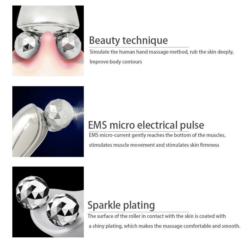3D Electric Microcurrent Face Slimming Massage Roller Gouache Scraper for EMS Skin Care 210806