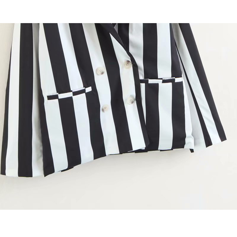 Striped Lapel Long Sleeve Coat: Professional Korean Style Jacket For Women