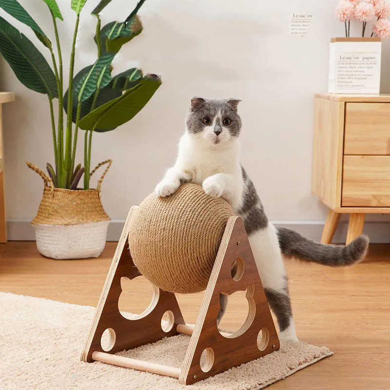 Pet Toy Board Does Not Fall Off The Debris Solid Wood Vertical Anti-boring Grinding Paw Sisal Ball Cat Household Goods 210929