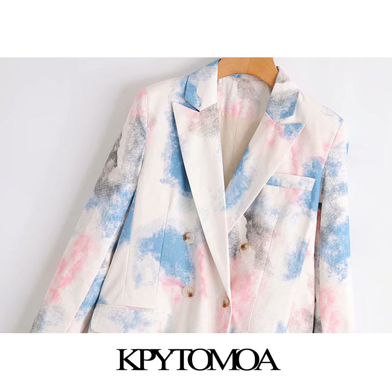 Women Fashion Double Breasted Tie-dye Blazers Coat Long Sleeve Pockets Female Outerwear Chic Tops 210420