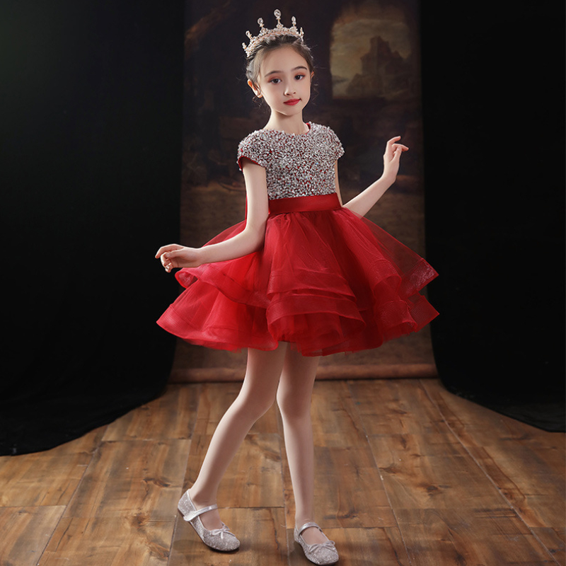 Sequined Girl's Dresses Lace Embroidery Flower Girl Spaghetti Ball Gown Tulle Little Baby Birthday Communion Pageant Gowns Dresses for Girls