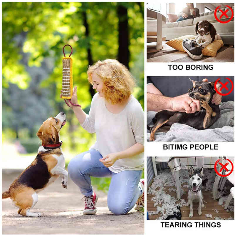 Durable Dog Tug Toy 2 Strong Handles Interactive Pet Toys Small Large Dogs Jute Bite Pillow Puppy Training Play Game