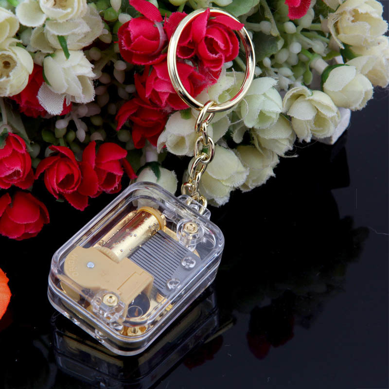 Mechanical Music Boxes 1Pcs Music Box Keychain Movement DIY Play Set Acrylic Handy Crank Children Birthday Gifts Kids Toys