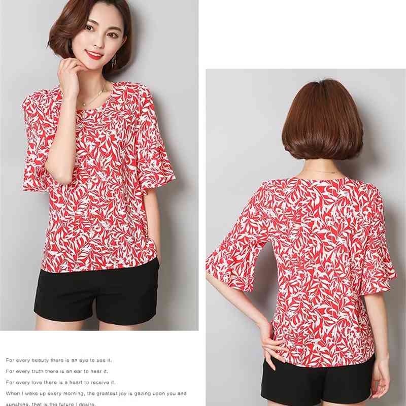 Fashion Chiffon Floral Women Blouse Shirt Summer Tops Blusas Print Feminine s 0374 40 210506