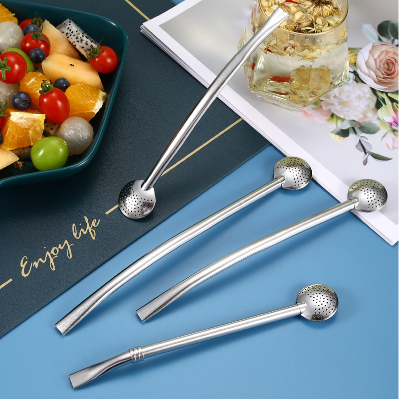 Round Head Tea Strainer Spoon Bombilla Straw Spoon Stainless Steel 18/8