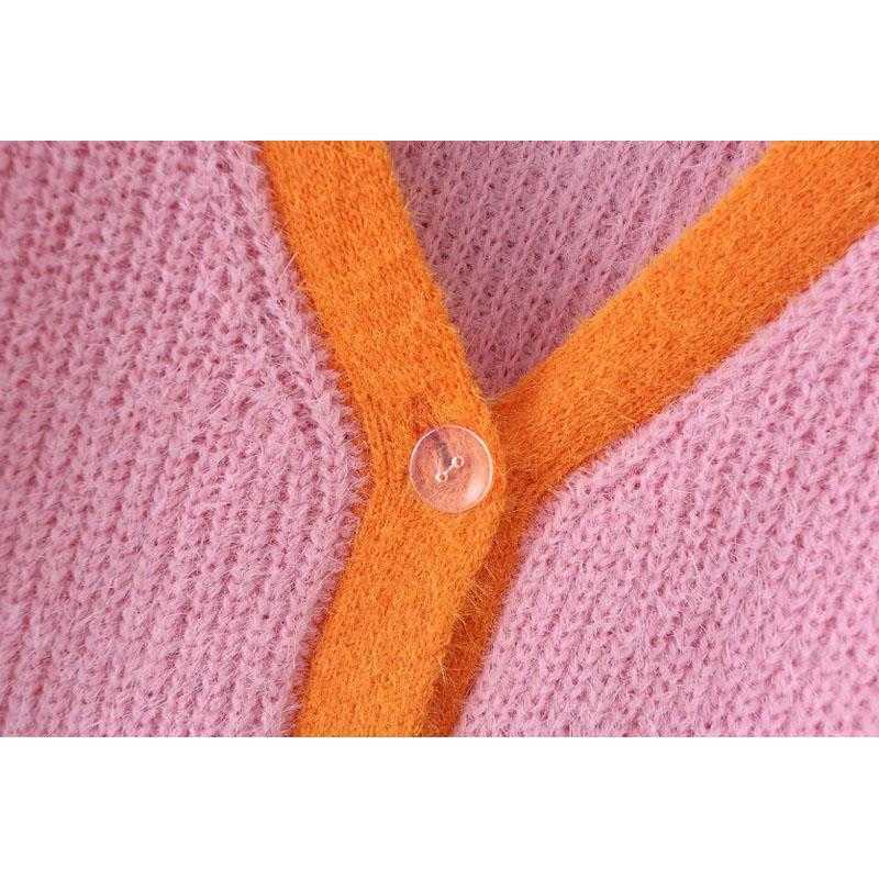 Pink cardigan womens sweaters korean crop yellow autumn tops short sleeve v neck mohair fall 210830