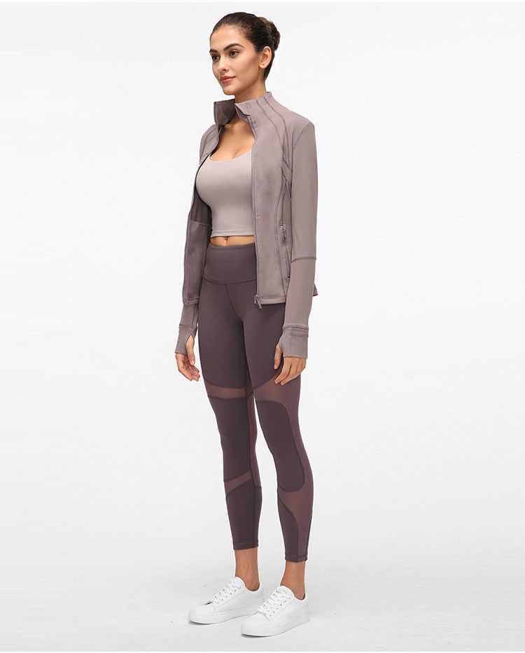 L-78 Autumn Winter New Zipper Jacket Quick-Drying Yoga Clothes Long-Sleeve Thumb Hole Training Running Women Slim Fitness Coat Wear yoga clothesv