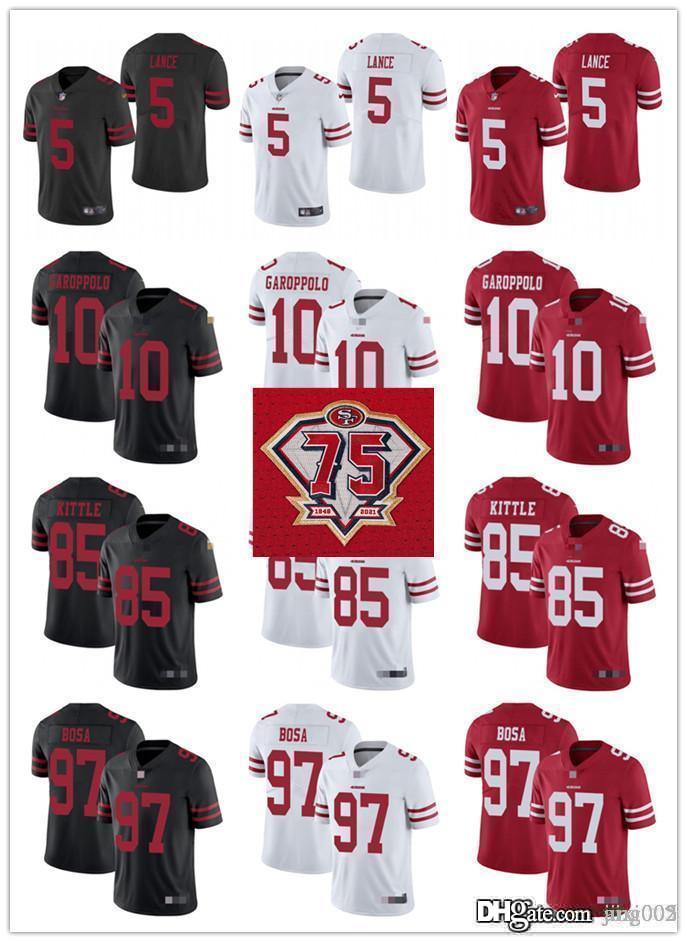 75th Men Women Youth 85 George Kittle 10 Jimmy Garoppolo 5 Trey Lance 97 Nick Bosa Red black White Custom Football Jerseys, Black;red
75th Men Women Youth 85 George Kittle 10 Jimmy Garoppolo 5 Trey Lance 97 Nick Bosa Red black White Custom Football Jerseys, Black;red