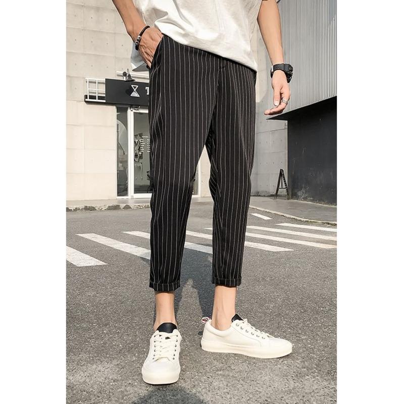 Men's Trousers 2021 Summer Nine-point Small Feet Loose Casual Pants Striped Large Size M-5XL Campus
