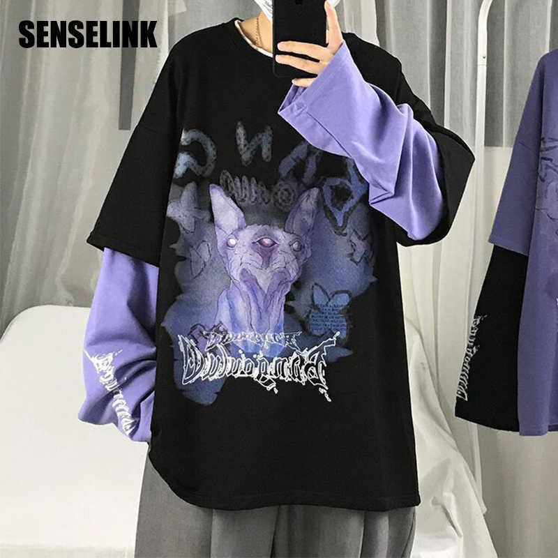 Men T-shirt Spring Autumn High Street Fashion Long-sleeve Fake Two-piece Korean Hip Hop Loose Trendy Clothing 210629, White 006 
Men T-shirt Spring Autumn High Street Fashion Long-sleeve Fake Two-piece Korean Hip Hop Loose Trendy Clothing 210629, White 006