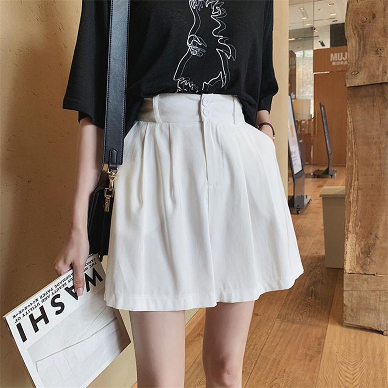 JuneLove Women 2021 Summer Elastic Waist Shorts Female Mini High Ladies Wide Leg Loose Casual Short Bottoms Women's