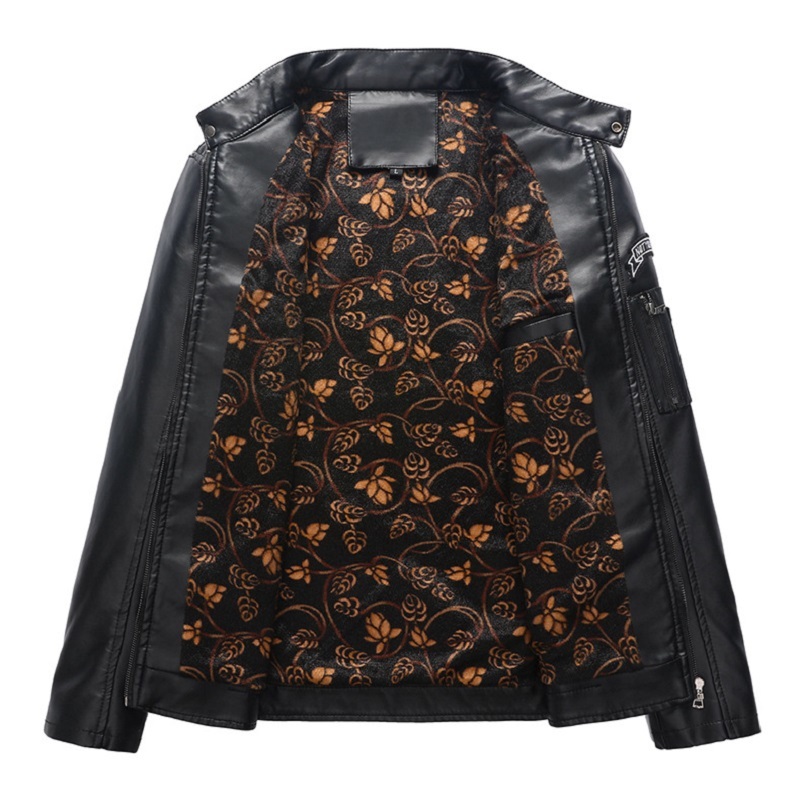 Autumn Winter Men's Faux Leather Jacket Vintage Motorcycle Warm Fashionable Biker Clothes Coat Male Moto Black Fleece Jacket Men 210518