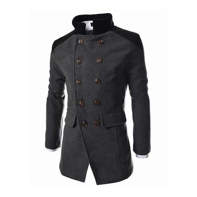 English Style Jackets For Men Autumn Winter Mandarin Collar Wool Blend Double Breasted Coat Thick Overcoats Men's & Blends