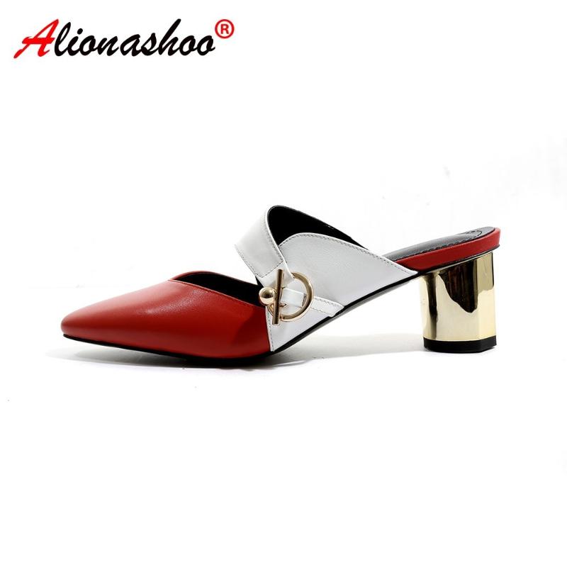 Slippers Genuine Leather For Women Shoes High Summer Footwear Patchwork Sexy Pointed Toe Mules Thick Heels Slides Size 42, Black
Slippers Genuine Leather For Women Shoes High Summer Footwear Patchwork Sexy Pointed Toe Mules Thick Heels Slides Size 42, Black