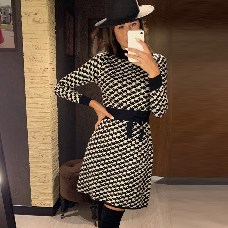 2021gigogou women noble geometric knit dress dfall winter slim knot sashes sweater dress a-line houndstooth warm pullover vestido, Black;gray
2021gigogou women noble geometric knit dress dfall winter slim knot sashes sweater dress a-line houndstooth warm pullover vestido, Black;gray