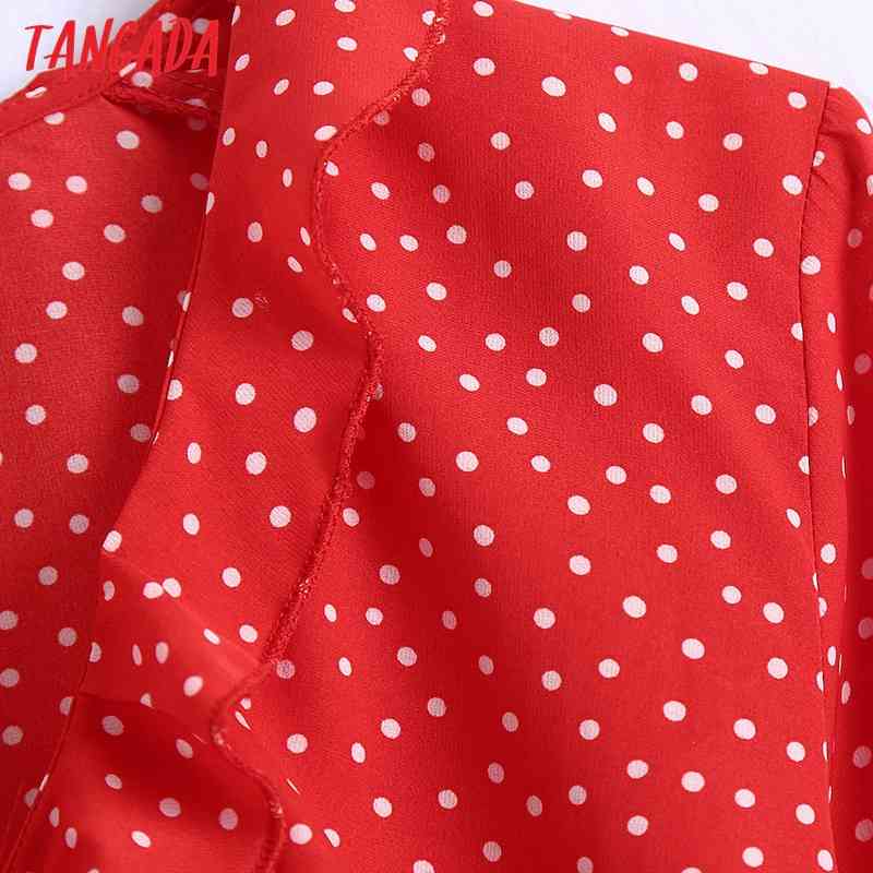 Women Retro Red Dots Print Crop Long Sleeve Chic Female Sexy Slim Shirt Tops BE432 210416