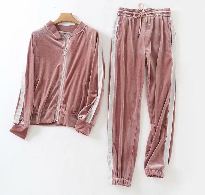 Spring And Autumn Letter Embroidery Velvet Suit Set Women Two-piece Female Pant Women's Sports Suits Tracksuits