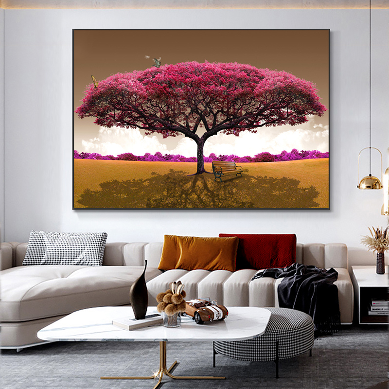 Poster Red Tree Wall Art Canvas Painting Pictures For Living Room Landscape Posters And Prints Canvas Prints Decorative Cuadros