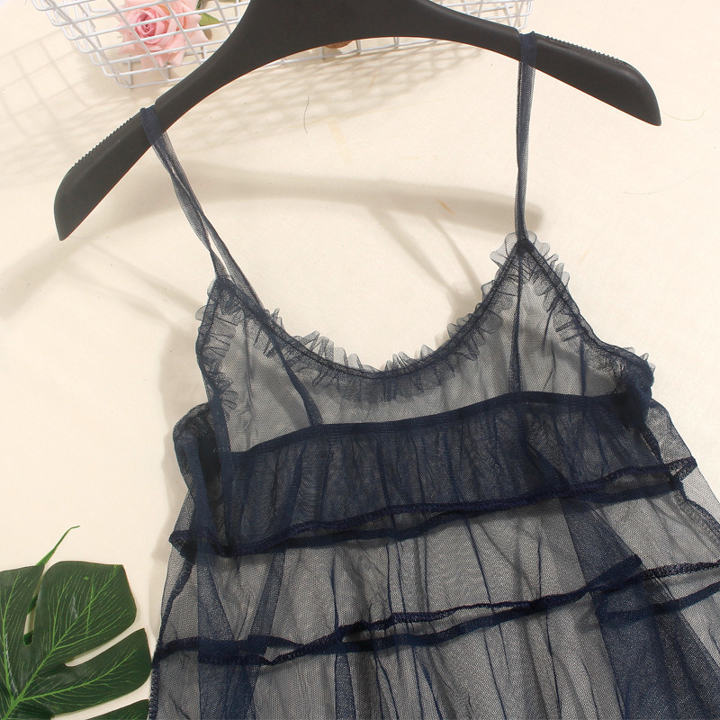 Autumn Long Summer Dress Women Mesh Dress Sexy Lace Spaghetti Strap Dresses Ladies Maxi Gauze Dress Sundress Vestidos A1024 210409