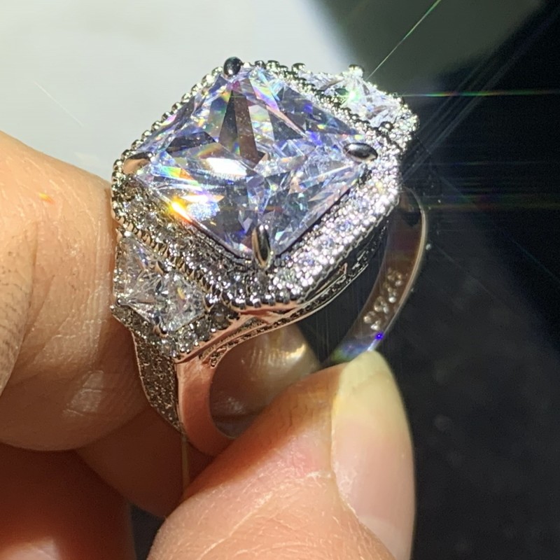 Sterling Sier Princess Cut White Topaz Large CZ Dia Engagement Ring for Women, Bridal Wedding Band, Eternity Ring, Size 6-10 Free shipping