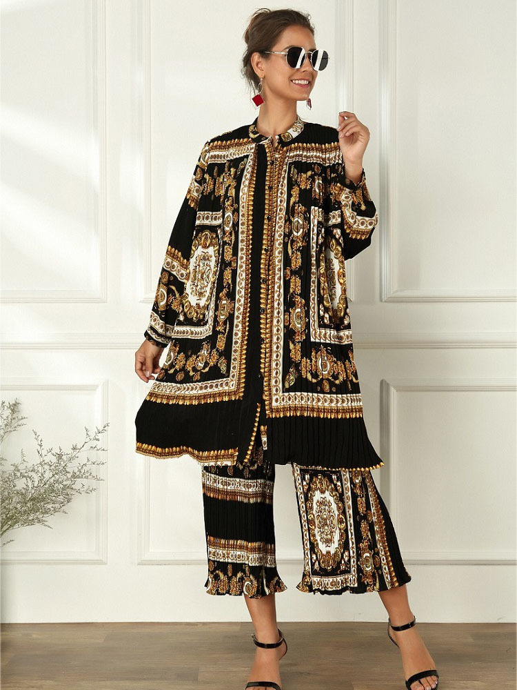 VKBN Top 2 Piece Set Women Letter Print Long Sleeve High Waist Single Breasted Elastic Waist Trousers Suit Pants Set 210507