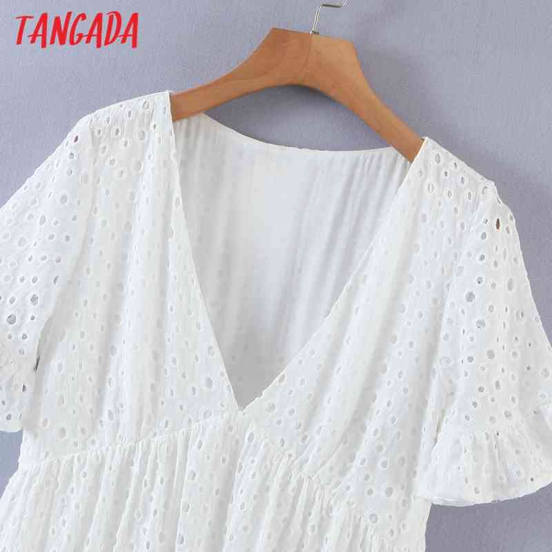 Women Cotton Embroidery Romantic Dress Short Sleeve Females Mini Dresses Vestidos QW68 210416