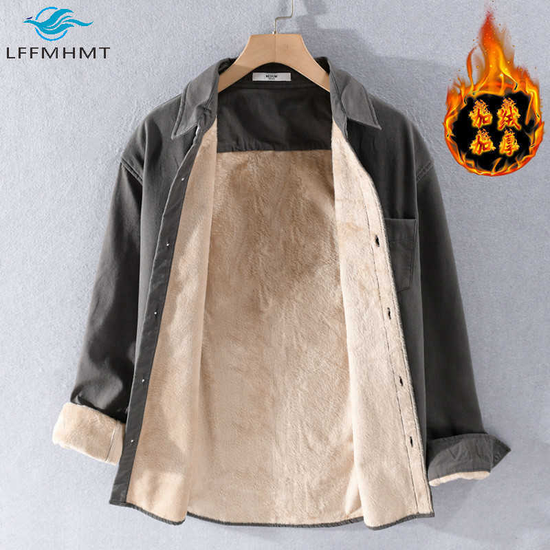 Winter Fall Fashion Solid Color Fleece Thick Warm Long Sleeve Simple Shirts Men Japan Style Harajuku Casual Slim Fit Trendy Tops 210721, Khaki
Winter Fall Fashion Solid Color Fleece Thick Warm Long Sleeve Simple Shirts Men Japan Style Harajuku Casual Slim Fit Trendy Tops 210721, Khaki