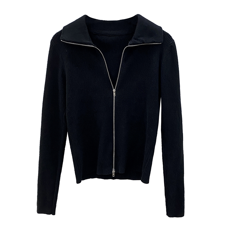 Long Sleeve Solid Women Vintage Sweater Autumn Korean-Style Knitted Zip Cardigan Stripe Woolen Korean Top 2001C 210420