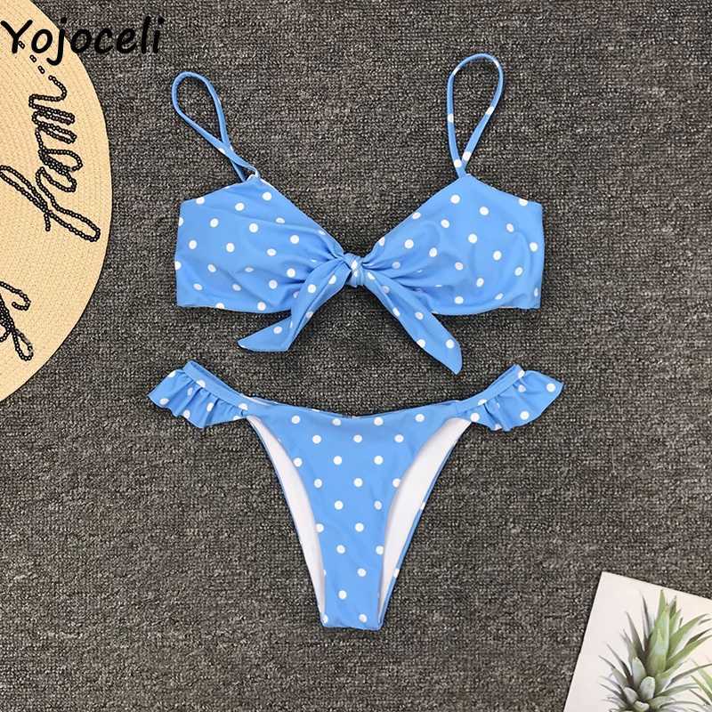 Yojoceli Elegant ruffle polka dot sexy tankini Summer women swimwear bikini Beach casual swimsuit female 210609