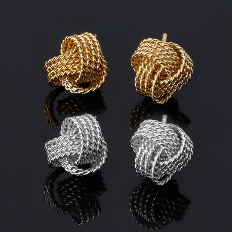 Stud Classic Silvery Golden Twisted Love Knot Ball Earrings For Women Jewelry